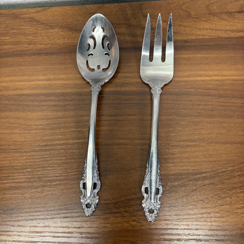 Gorham Stainless Michelangelo Meat Fork and Table Spoon Vintage 8.5" Lot of Two